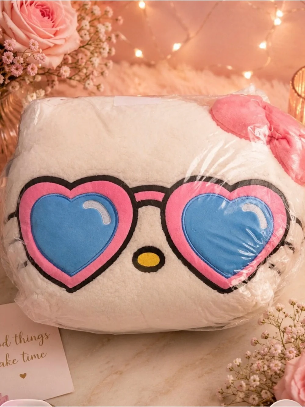 Cute Heart-Sunglasses Plush Pillow - Pink, Blue, White